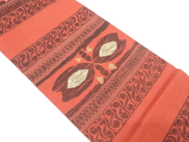 JAPANESE KIMONO / ANTIQUE NAGOYA OBI / SILK / WOVEN ABSTRACT FLOWER